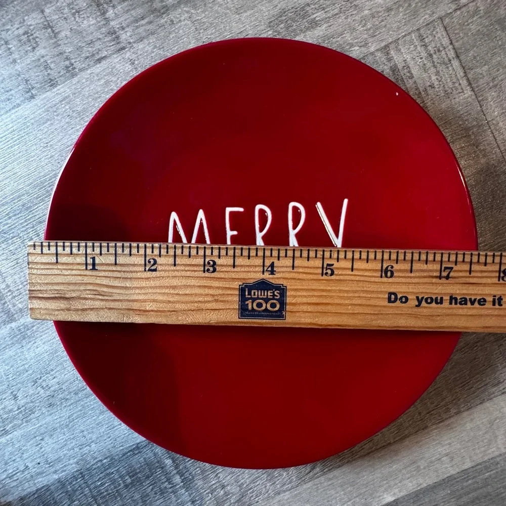 Rae Dunn Merry Cheer Plate Set‎ of 2 Red 7.5